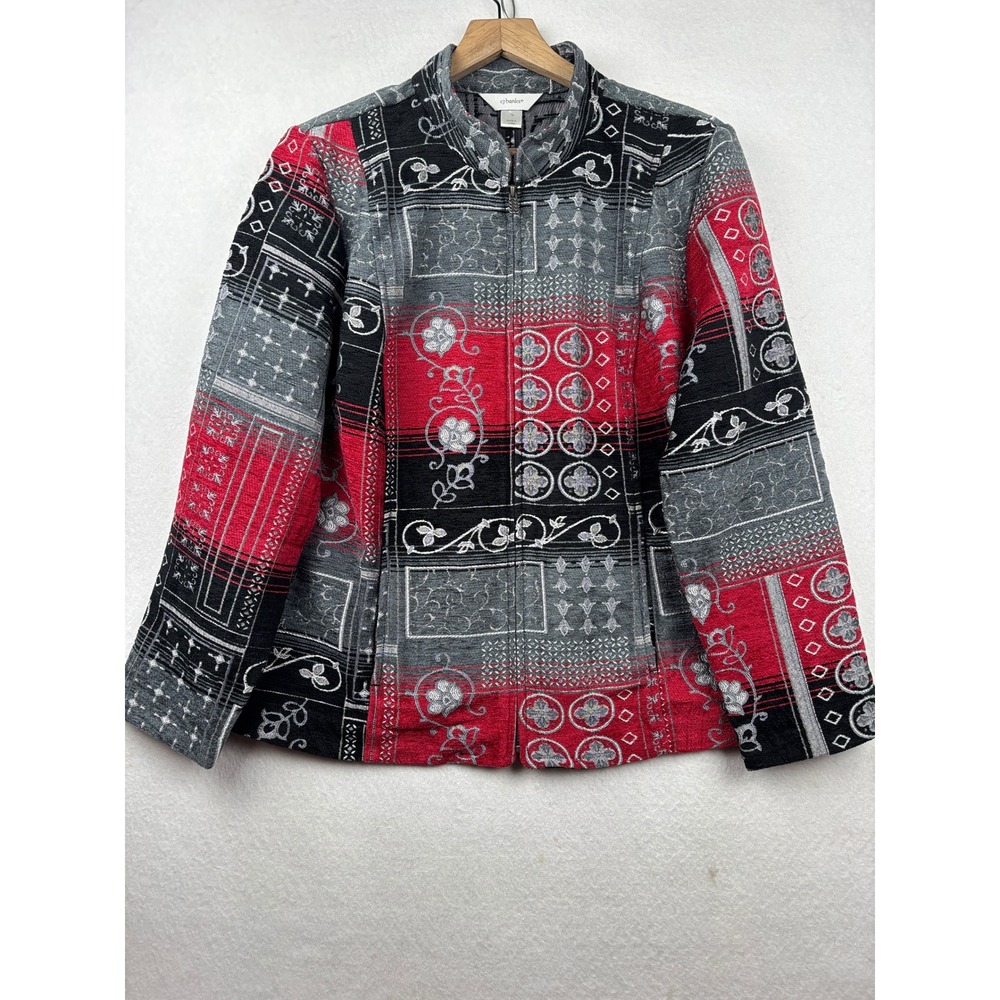 CJ Banks Tapestry Jacket Women's 1X Full Zip Floral Patchwork Artsy‎ Boho